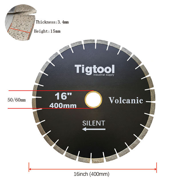 Fast Cutting Stable Performance Low Chipping Wear Resistance 16" 400mm Silent for Volcanic Rock Stone Diamond Saw Blade