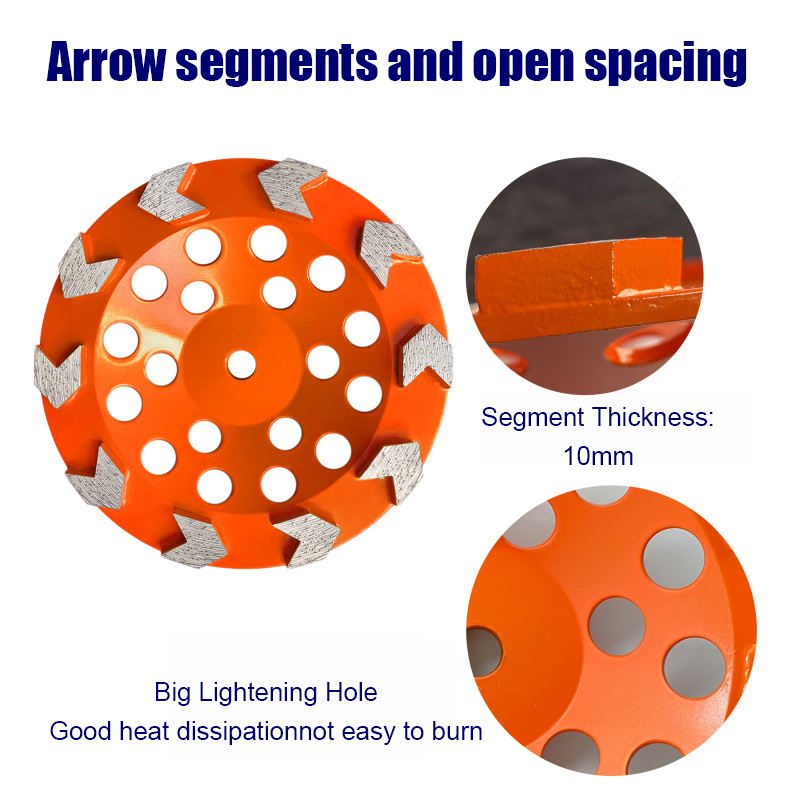 Diamond Grinding Cup for Concrete Floor Pointed Tooth Brazed Arrow Segment Fast Removal Long Life Floor Grinder Polisher