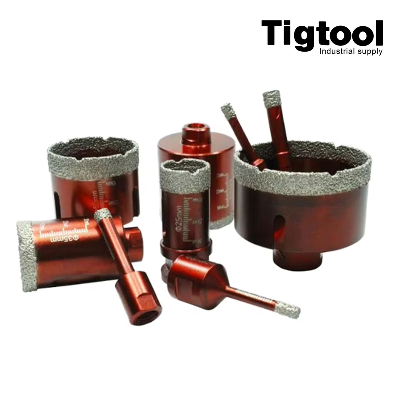 Vacuum Brazed Diamond Core Drill Bit Random Pattern for Concrete Masonry TigTool Ultra Sharp, Smooth, and Long Life