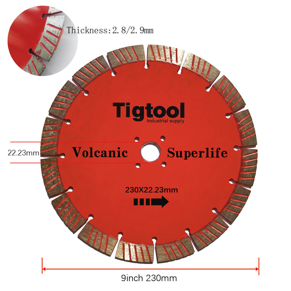 Long Life Wear Resistant Thickness 2.9mm/2.8mm Angle Grinder Disc 9"230mm for Volcanic Stone Carving Grinding Diamond Saw Blade