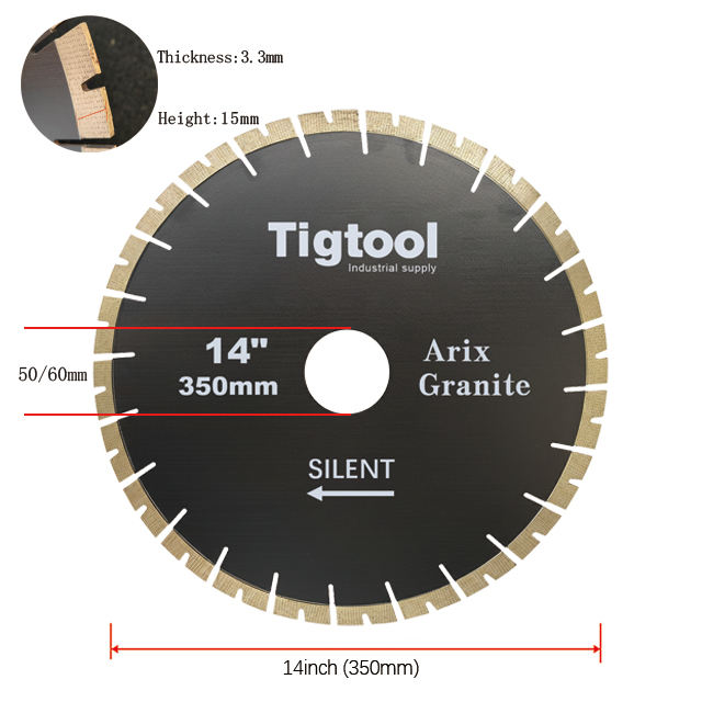 14" 350mm Granite Arix Silent Blade Height 15mm Wear-Resistant Arix Gaps Segments High Sharpness Diamond Blade