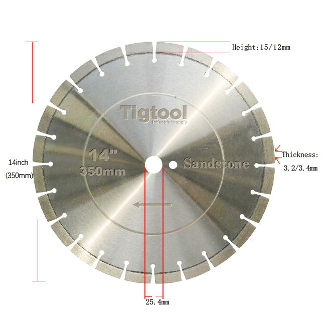 14"350mm Diamond Saw Blade for Soft Abrasive Sandstone Height 15mm 12mm Long Life Wear Resistance