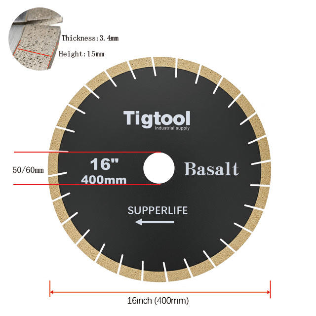 16" 400mm Diamond Saw Blade for Basalt Extra Wear Resistance Heavy Duty Cutting Long Life Stable Performance