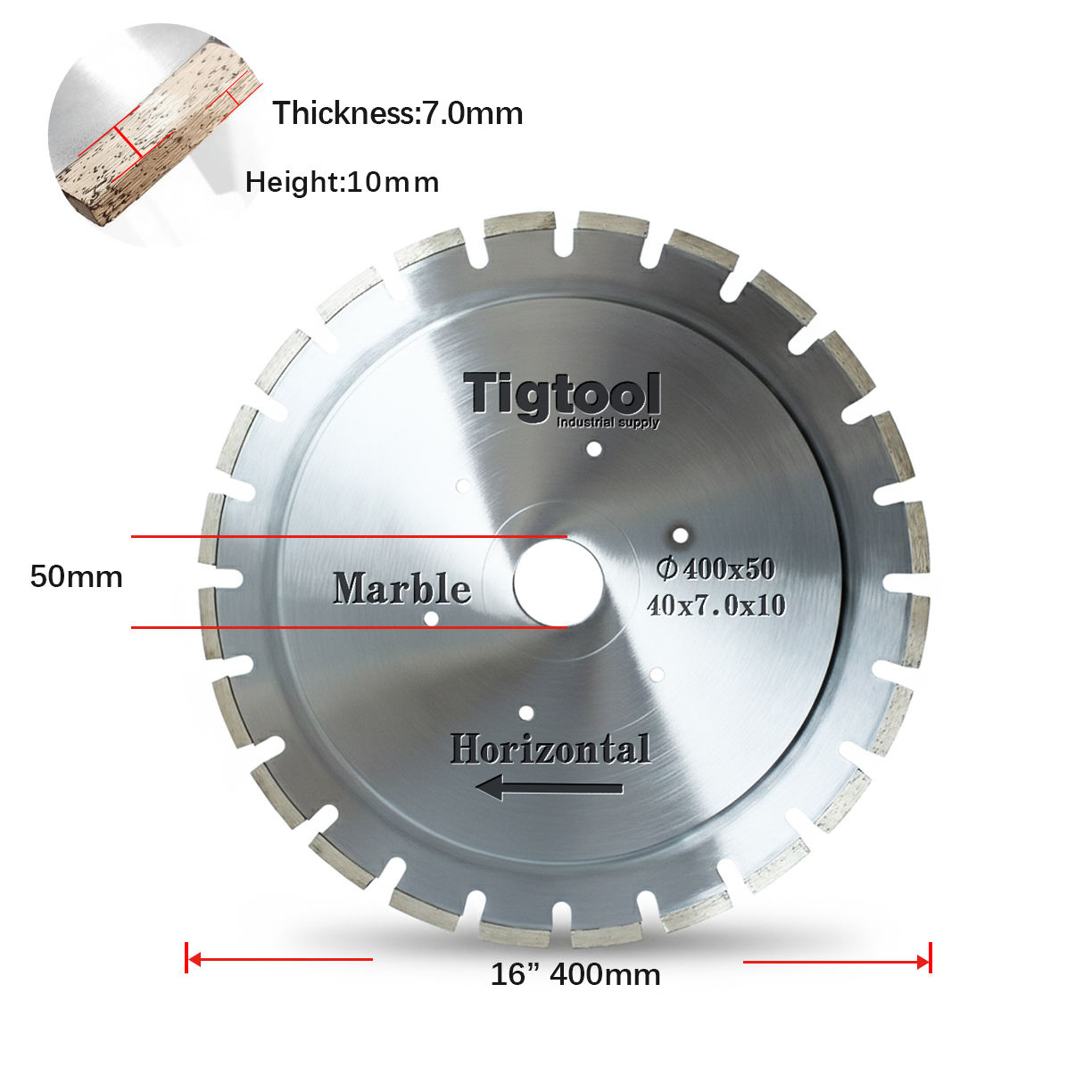 Customize for Horizontal Marble Edge Cutting Machine Tigtool OEM 16" 400mm Marble Horizontal Saw Blade