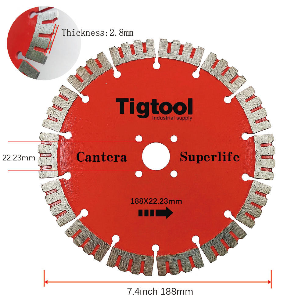 Long Life Wear Resistant 7.4" 188mm 180mm for Cantera Stone Carving Grinding Thickness2.8mm Angle Grinder Diamond Saw Blade