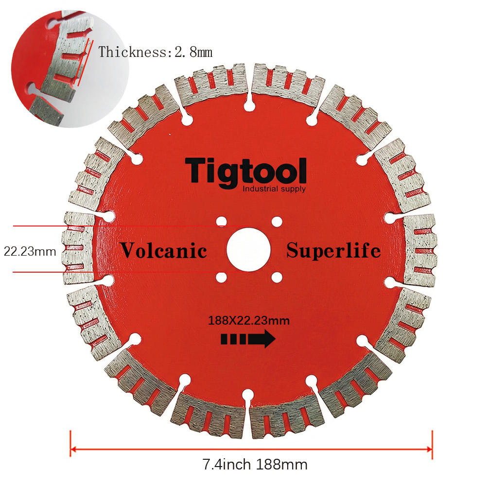 Long Life Wear Resistant Thickness2.8mm Angle Grinder Disc 188mm 180mm for Volcanic Stone Carving Grinding Diamond Saw Blade