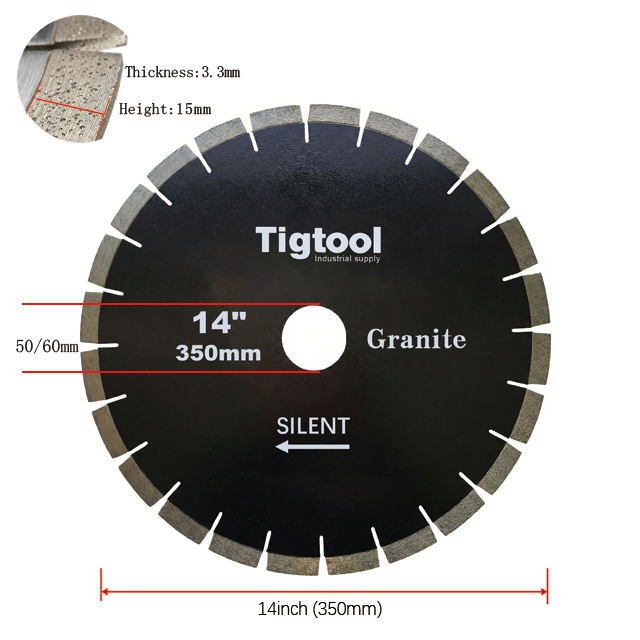 14" 350mm Silent Granite Cutting Saw Blade For Hard Stone Tiles Slabs Sharp & Wear-Resistant Segmented Long-Life