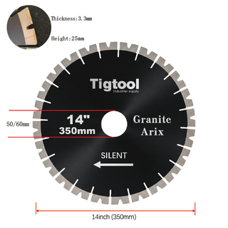 14" 350mm Granite Arix Silent Blade Height 25mm Wear-Resistant Arix Gaps Segments High Sharpness Diamond Blade