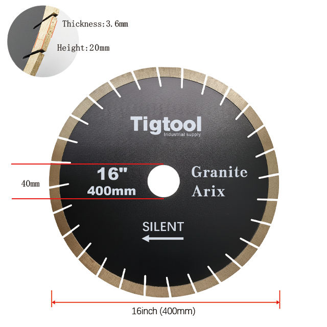 16" 400mm Granite Arix Silent Blade Height 20mm Wear-Resistant Arix Segments Wear Resistant High Sharpness Diamond Blade