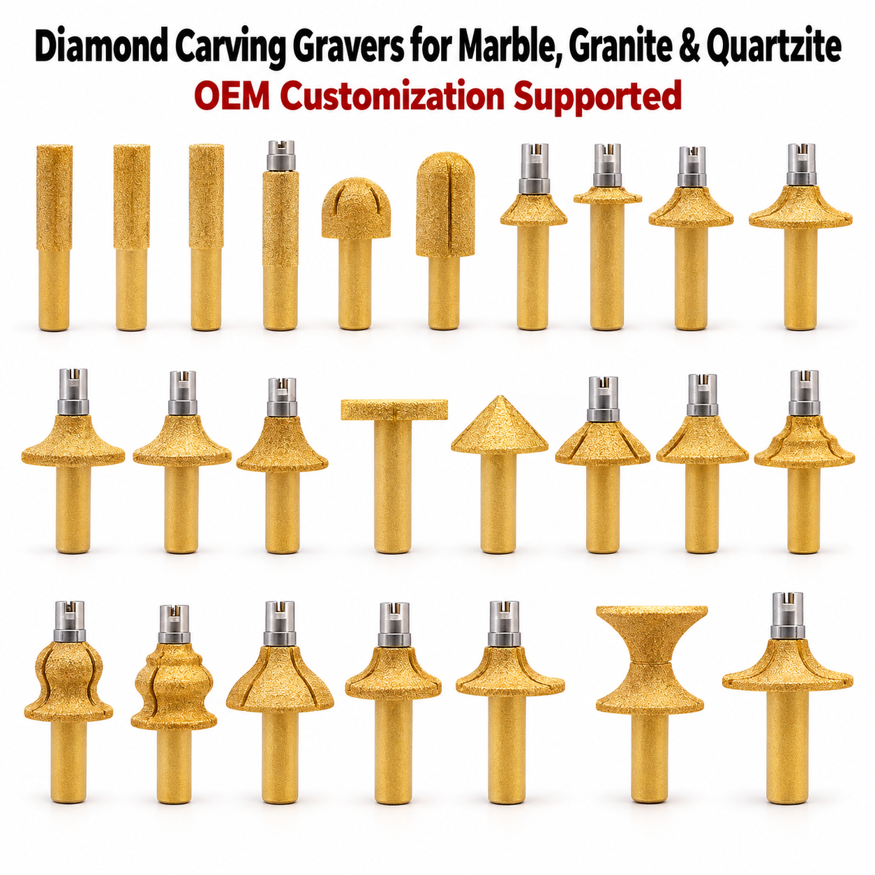 Gold Vacuum Brazed for Marble Granite Quartz Ceramic Stone Engraving Diamond Carving Bits Grinding Profiling Tools