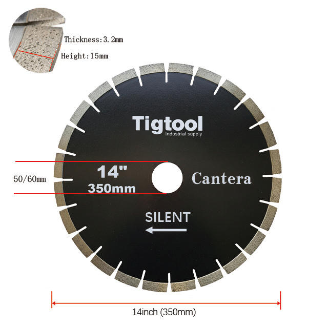Stable Performance Low Chipping Wear Resistance 14" 350mm Silent for Cantera Stone Cutting Fast Cutting Diamond Saw Blade