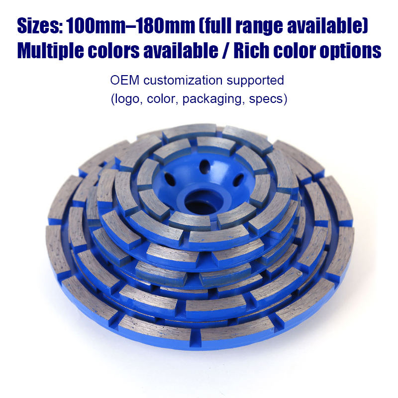 100/115/125/150/180mm Double Row Sintered Diamond Cup Wheel for Concrete Grinding Fast Removal Long Life OEM
