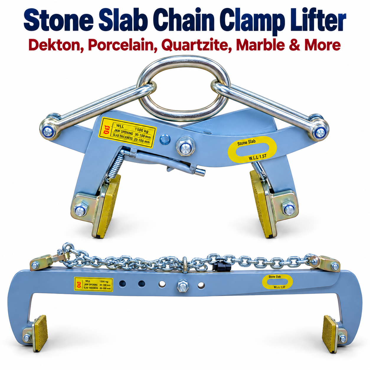 Chain Style for Dekton Porcelain Marble Granite Quartzite Stone Slab Lifter Clamp Large Panels Secure Lifting Handling Transport