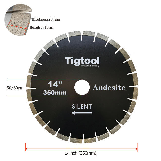 14" 350mm Silent Diamond Saw Blade for Andesite Stone Cutting Fast Cutting Stable Performance Low Chipping Wear Resistance