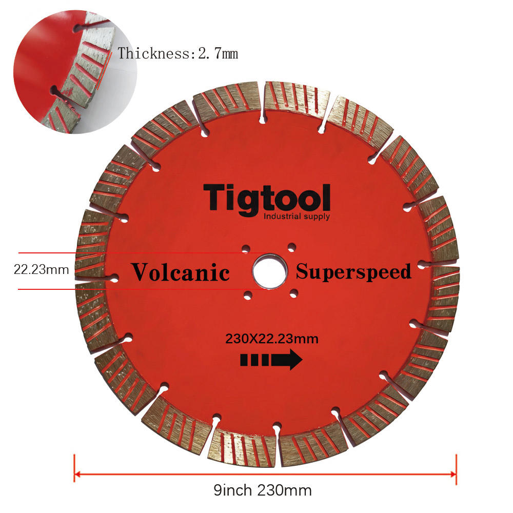 Long Life Wear Resistant Thickness 2.7mm Angle Grinder Disc 9" 230mm for Volcanic Stone Carving Grinding Diamond Saw Blade