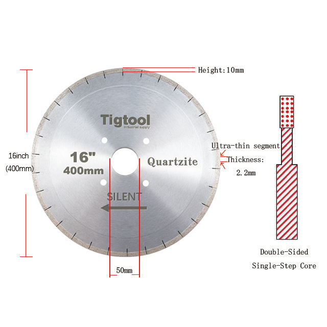 16" 400mm Quartzite Silent Cutting Blade for Natural Taj Mahal and Sea Pearl Double-Sided Single-Step Core Specialized Sharp A+