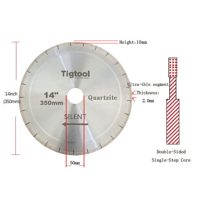 14"350mm Quartzite Silent Cutting Blade for Natural Taj Mahal and Sea Pearl Double-Sided Single-Step Core Specialized Sharp A+