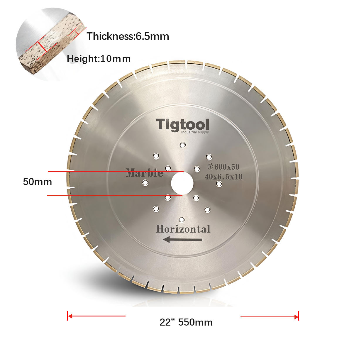 Customize for Horizontal Marble Edge Cutting Machine Tigtool OEM 24" 600mm Marble Horizontal Saw Blade