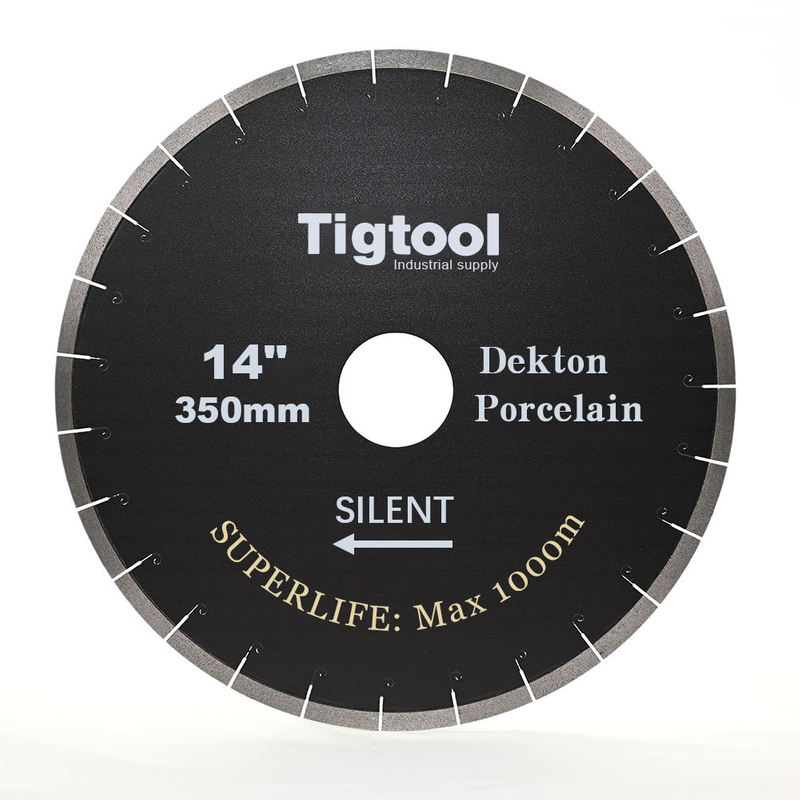 14"/350mm Dekton/Porcelain/Sintered Stone Silent Blade Superlife Max 1000m Chip-Free Cutting 45° Miter Cutting Tigtool