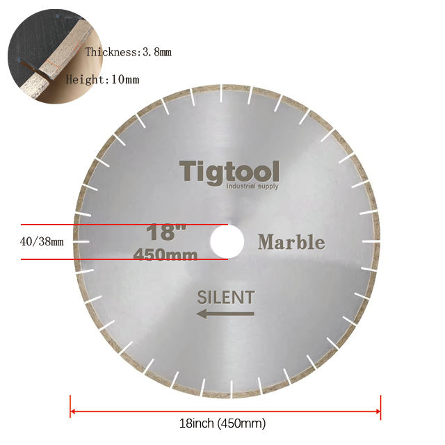 Low Noise Durable Long-Life High Sharpness Segmented 18" 450mm Silent for Marble Tiles Slabs Diamond Cutting Saw Blade