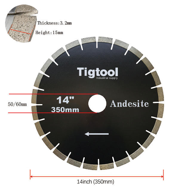 14" 350mm Diamond Saw Blade for Andesite Stone Cutting Fast Cutting Stable Performance Low Chipping Wear Resistance
