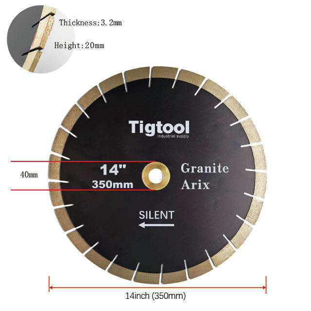 14" 350mm Granite Arix Silent Blade Height 20mm Wear-Resistant Arix Segments Wear Resistant High Sharpness Diamond Blade