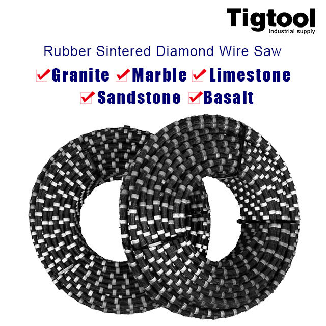 Rubber Sintered Diamond Wire Saw for Granite Marble Limestone Sandstone Basalt Stone Quarry Block Cut 11mm 11.5mm 12mm 12.5mm