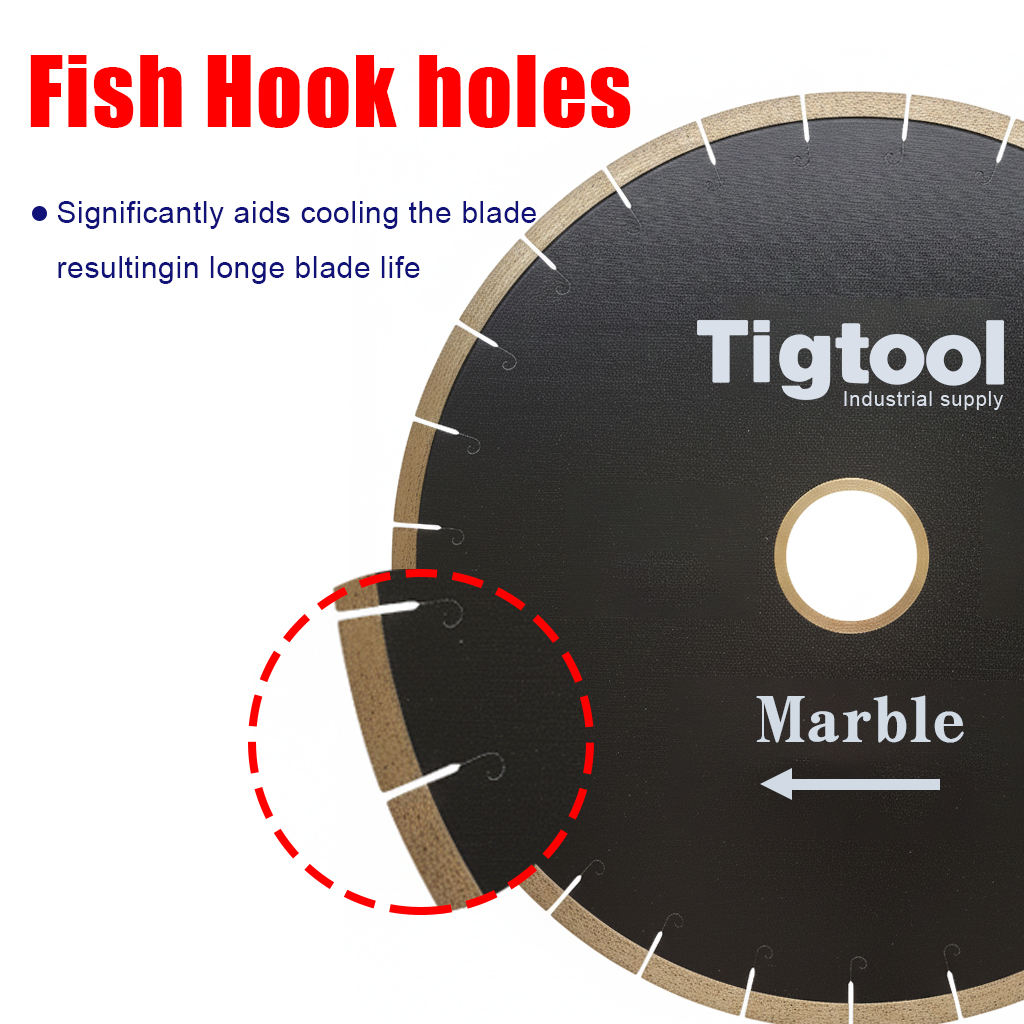 Low Noise Long-Life Stone High Sharpness Segmented Fish Hook 14" 350mm Silent for Marble Tiles Slabs Diamond Cutting Saw Blade