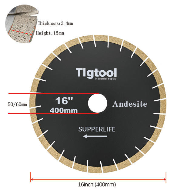 16" 400mm Diamond Saw Blade for Andesite Extra Wear Resistance Heavy Duty Cutting Long Life Stable Performance