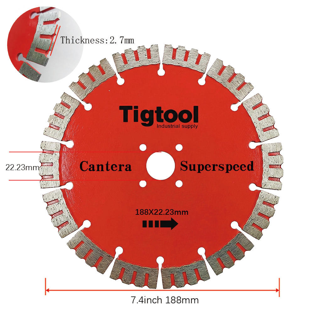 7.4" 188mm 180mm Diamond Saw Blade for Cantera Stone Carving Grinding Thickness2.7mm Long Life Wear Resistant Angle Grinder Disc