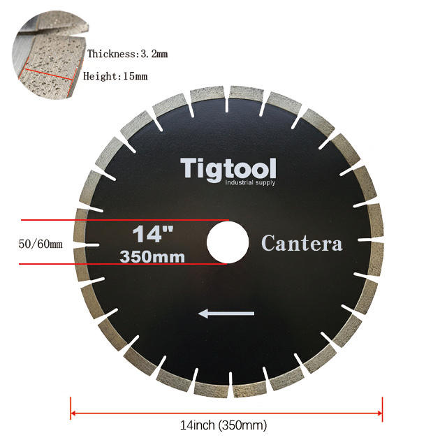 Stable Performance Low Chipping Wear Resistance 14" 350mm for Cantera Stone Cutting Fast Cutting Diamond Saw Blade