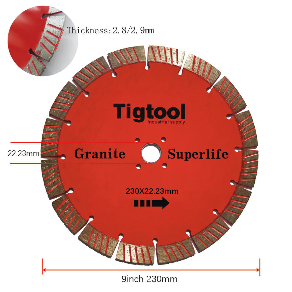 9" 230mm Diamond Saw Blade for Granite Stone Carving Grinding Thickness 2.9mm/2.8mm Long Life Wear Resistant Angle Grinder Disc
