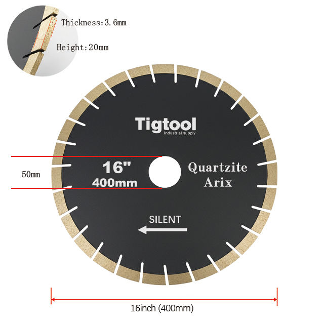 16" 400mm Quartzite Arix Silent Blade Tigtool Specialized Cutting Blades Designed for Natural Taj Mahal and Sea Pearl Quartzite